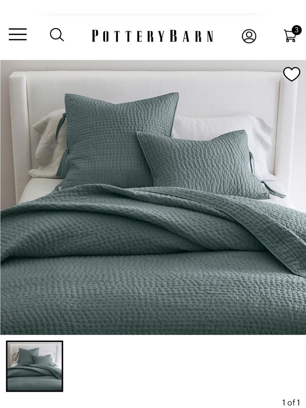 Pottery Barn Pick Stitch Cotton Linen Quilt + 2 Euro Shams Sonoma Blue Queen